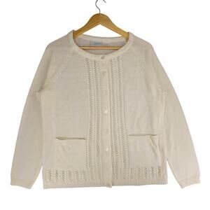 NATIONAL WOMENS VINTAGE CABLE KNIT CREAM CARDIGAN SWEATER SIZE LARGE
